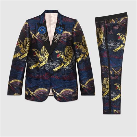 gucci tiger jacquard suit|Gucci double breasted jacket.